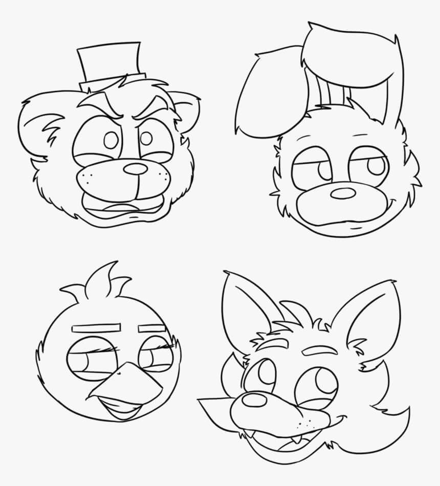 Desenhos de Cabeça Quatro Personagem de FNAF para colorir