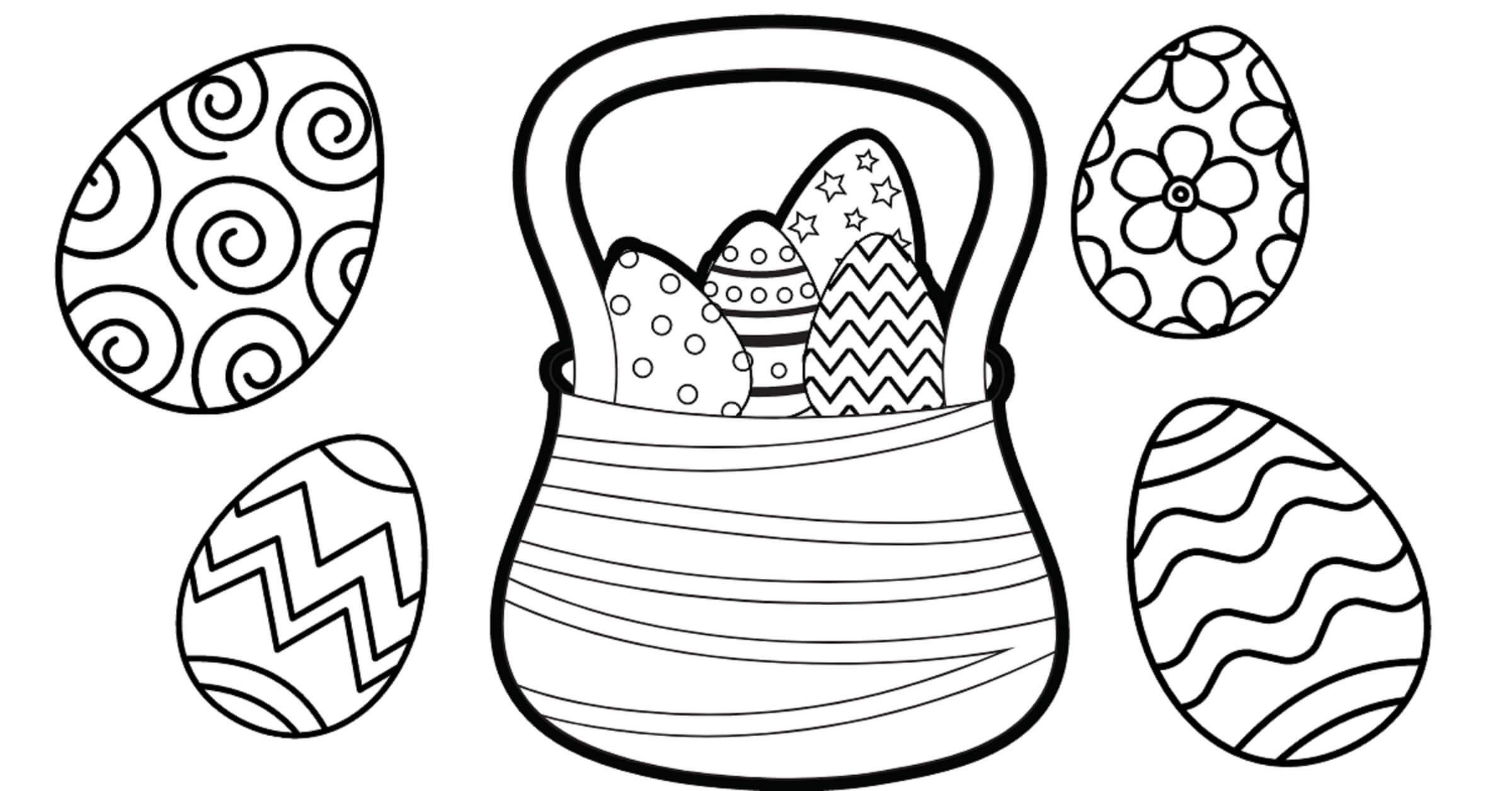 Desenhos de Cesta de Ovos e Quatro Ovos para colorir
