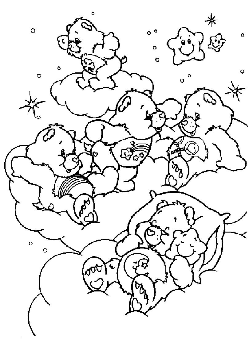 Cinco Ursinhos Carinhosos nas Nuvens para colorir