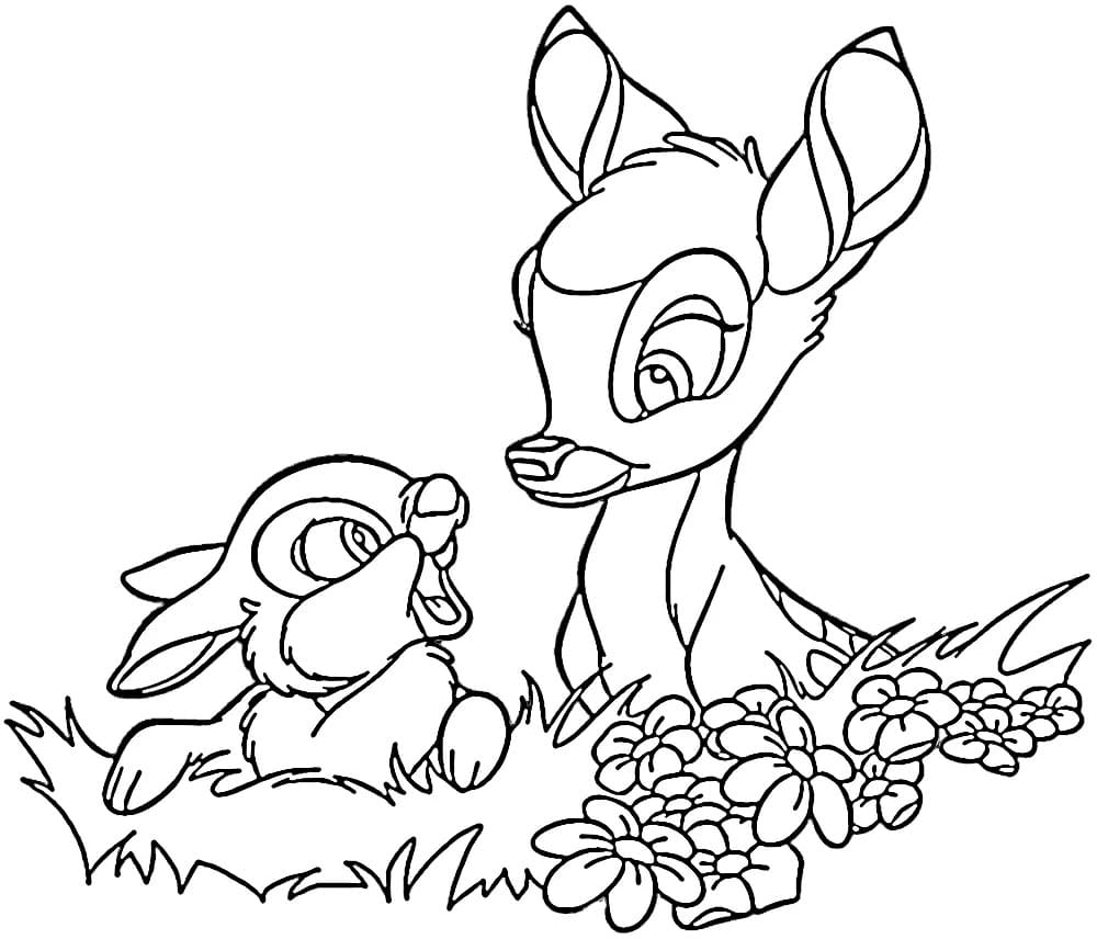 Desenhos de Desenhe Bambi e coelho para colorir