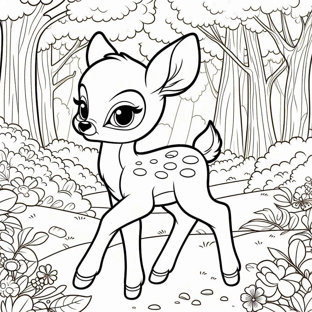 Desenhos de Desenhe Bambi na floresta para colorir