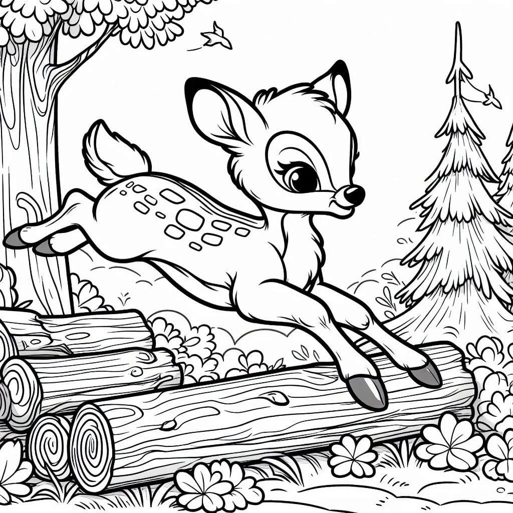 Desenhos de Desenhe Bambi pulando para colorir