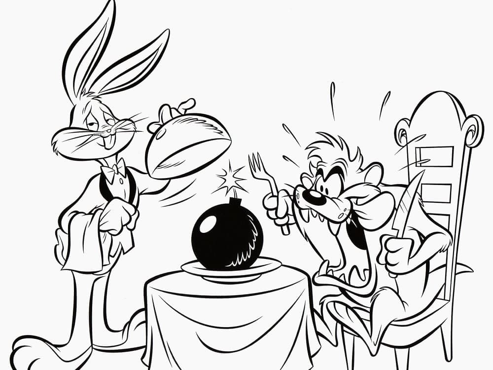 Desenhos de Desenhe Bugs Bunny e o Taz para colorir