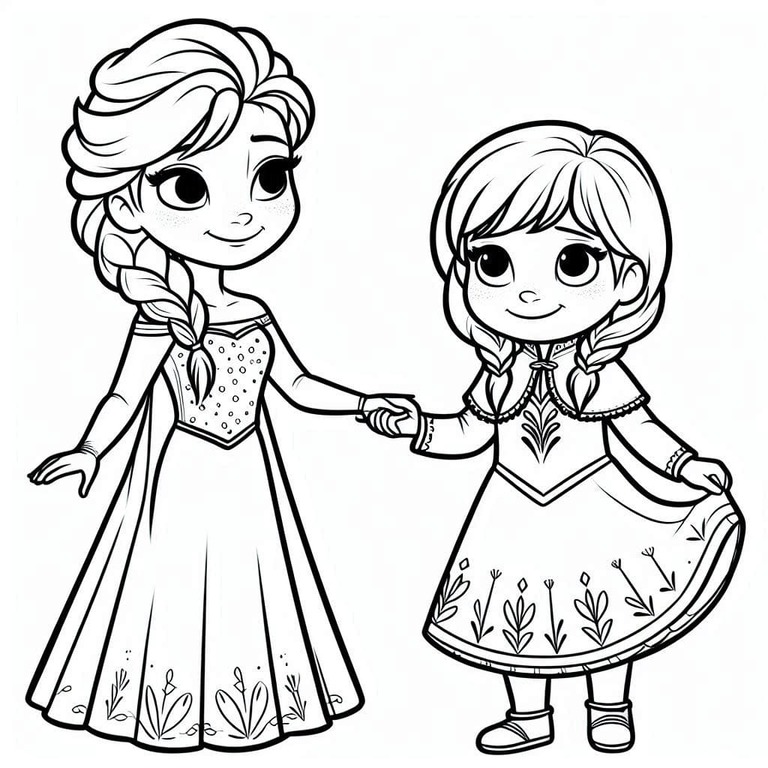Desenhos de Desenhe Elsa e Anna 1 para colorir