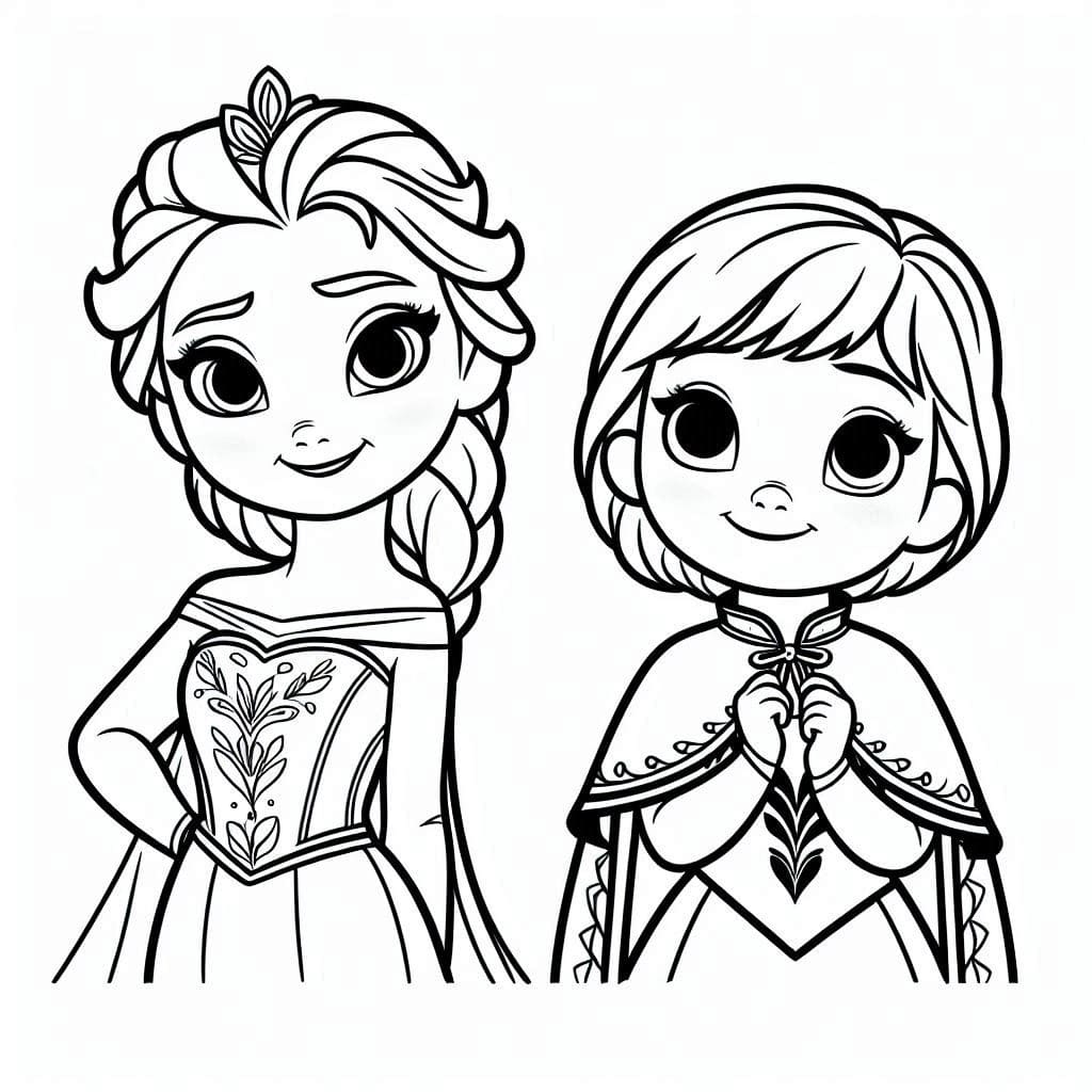 Desenhos de Desenhe Elsa e Anna 3 para colorir
