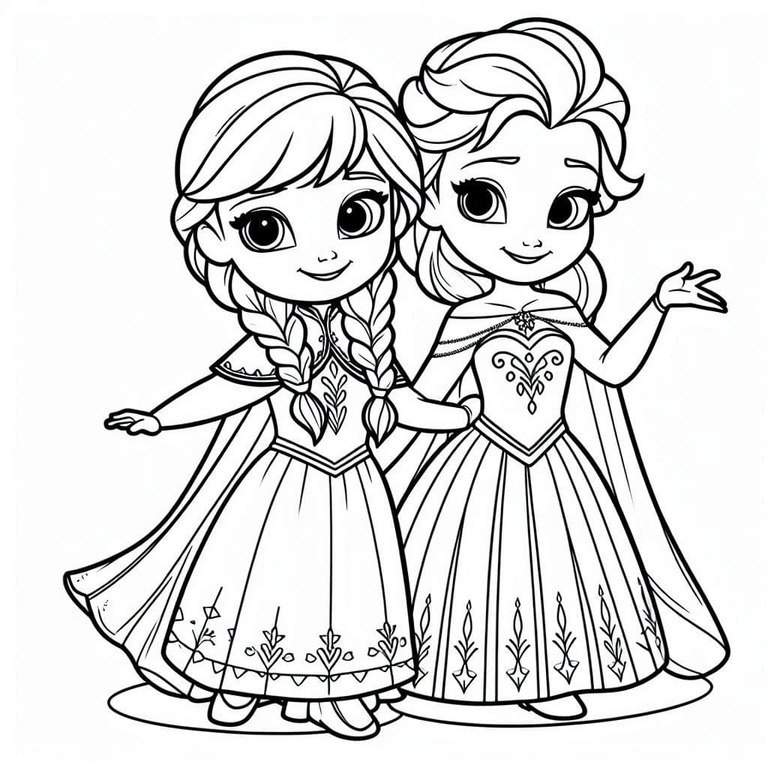 Desenhos de Desenhe Elsa e Anna fofas para colorir