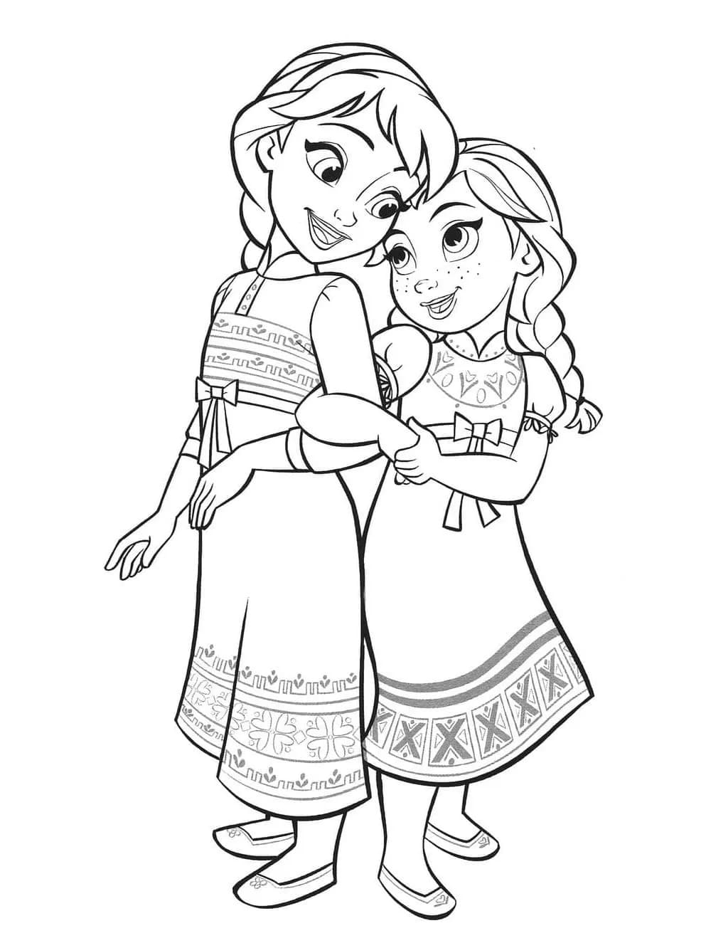 Desenhos de Desenhe Elsa e Anna pequenas para colorir