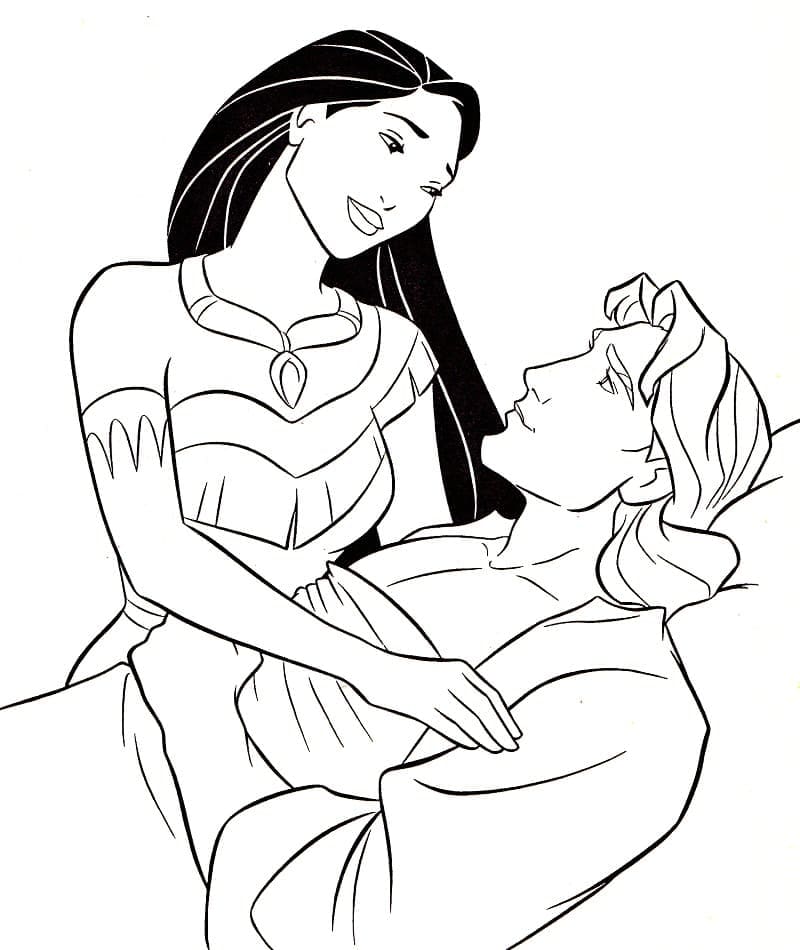 Desenhos de Desenhe Pocahontas e John Smith para colorir