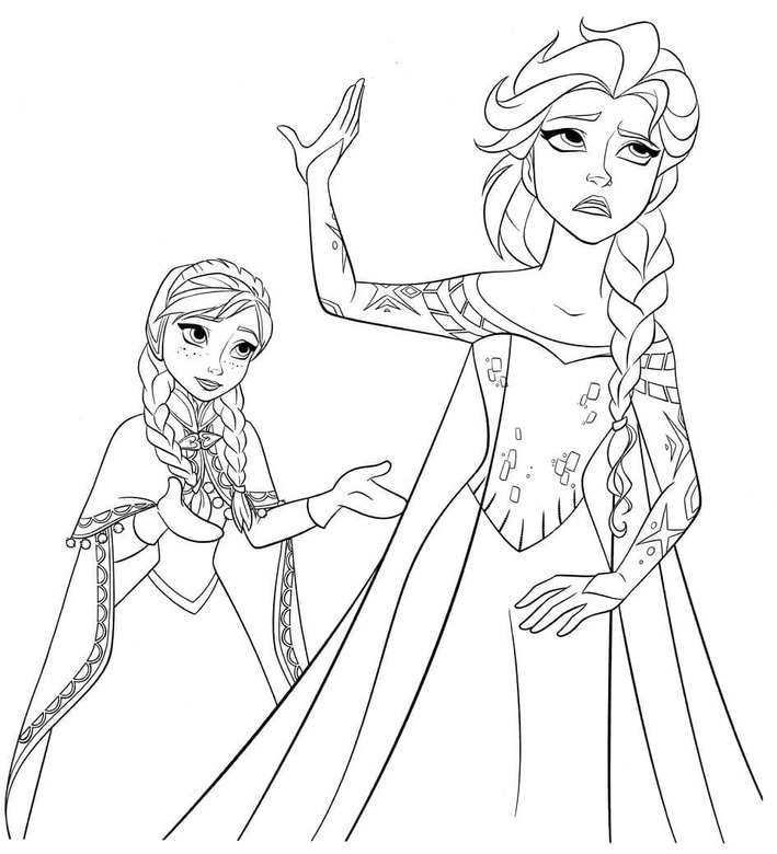 Desenhos de Desenho Elsa e Anna simples para colorir