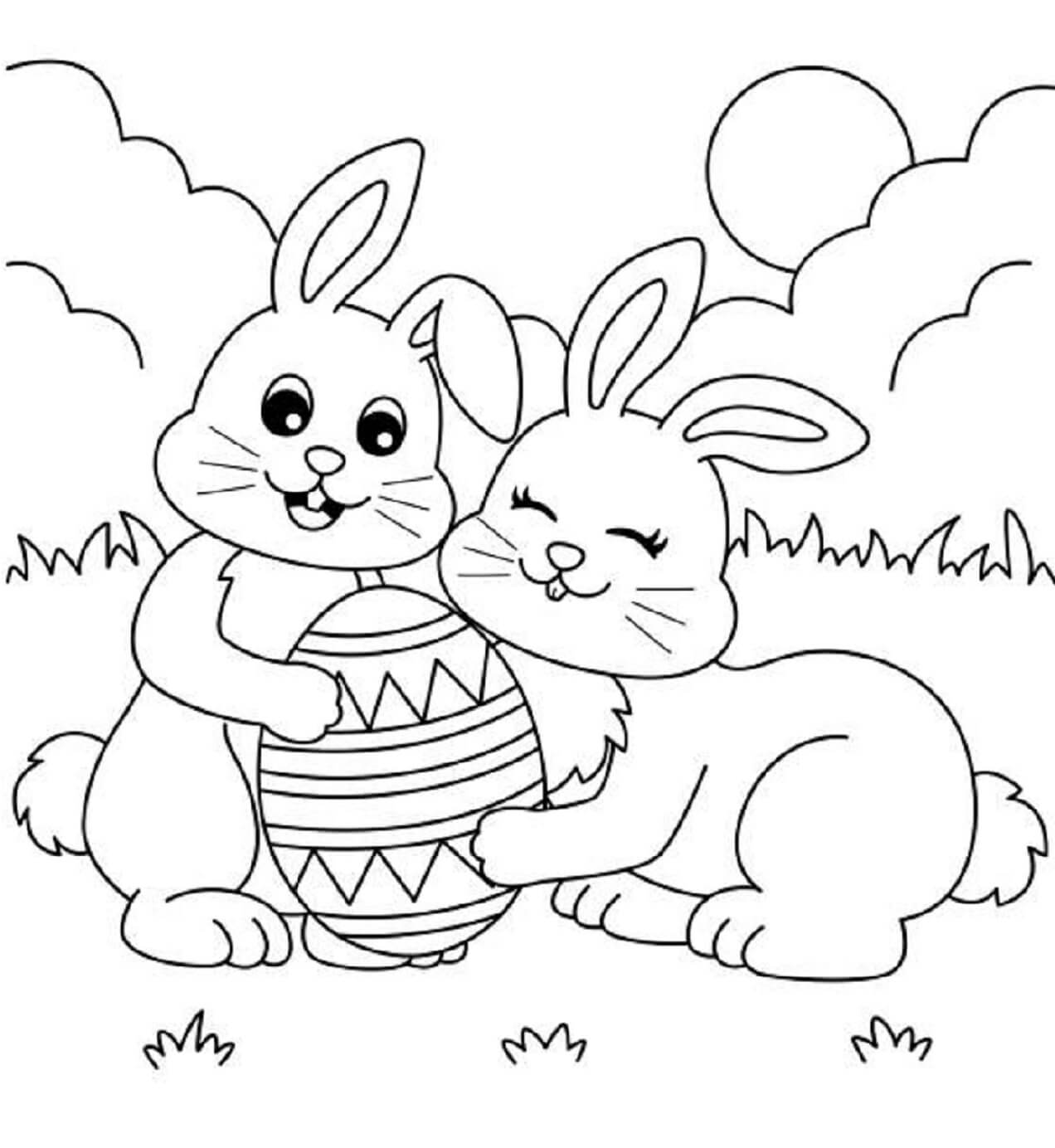 Desenhos de Dois Coelhos com Ovo para colorir