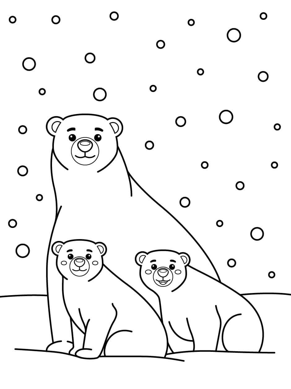Família do Urso Polar para colorir