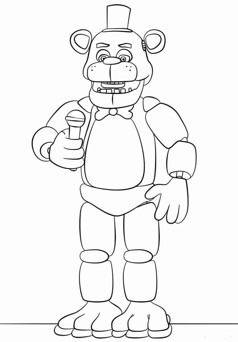 Desenhos de Freddy Dourado murcho Segurando o Microfone para colorir