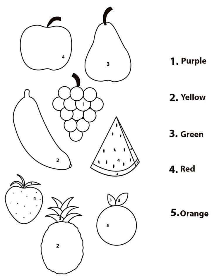 Desenhos de Frutas Coloridas por Número para colorir