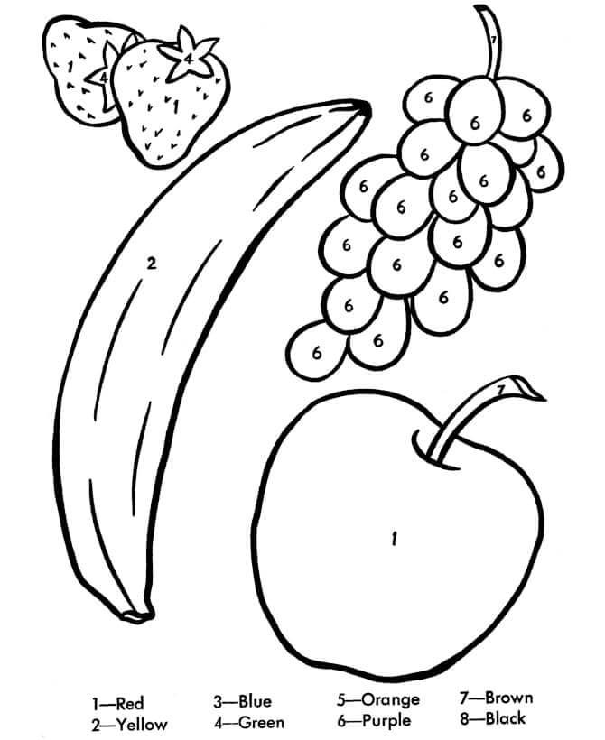 Desenhos de Frutas Cor Por Número para colorir