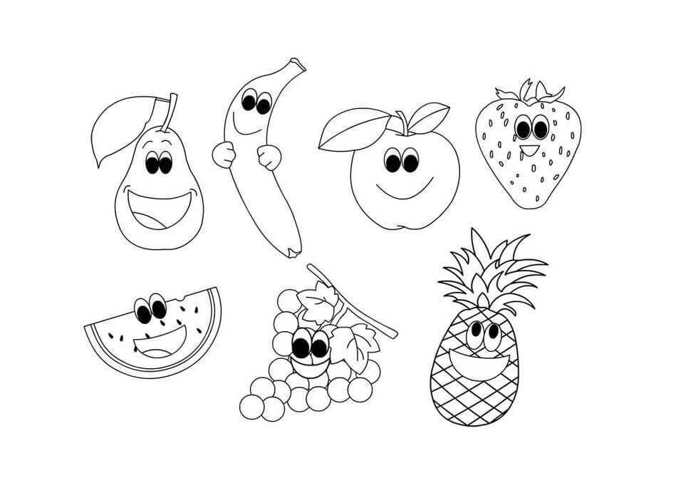 Desenhos de Frutas Divertidas para colorir