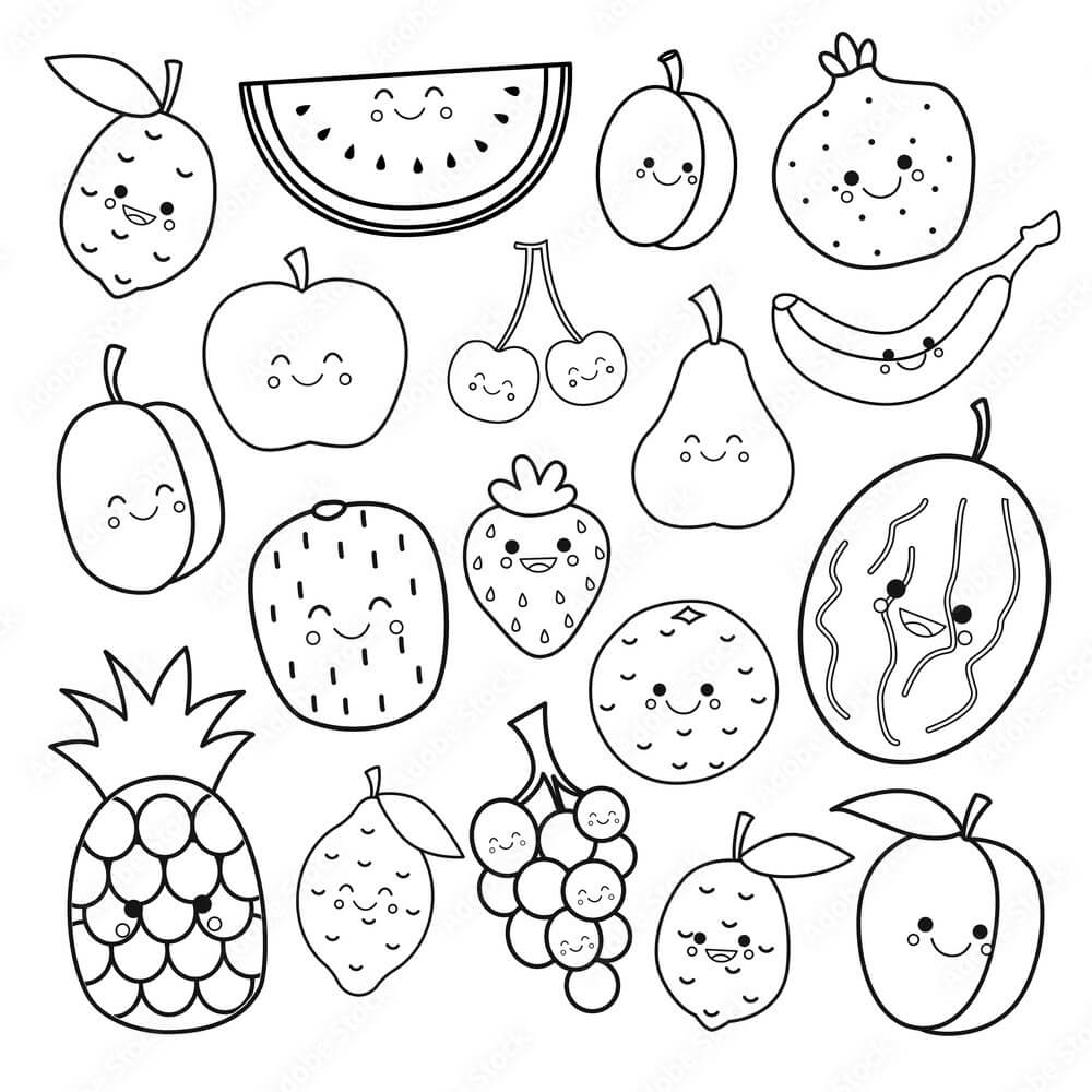 Desenhos de Frutas Fofas para colorir