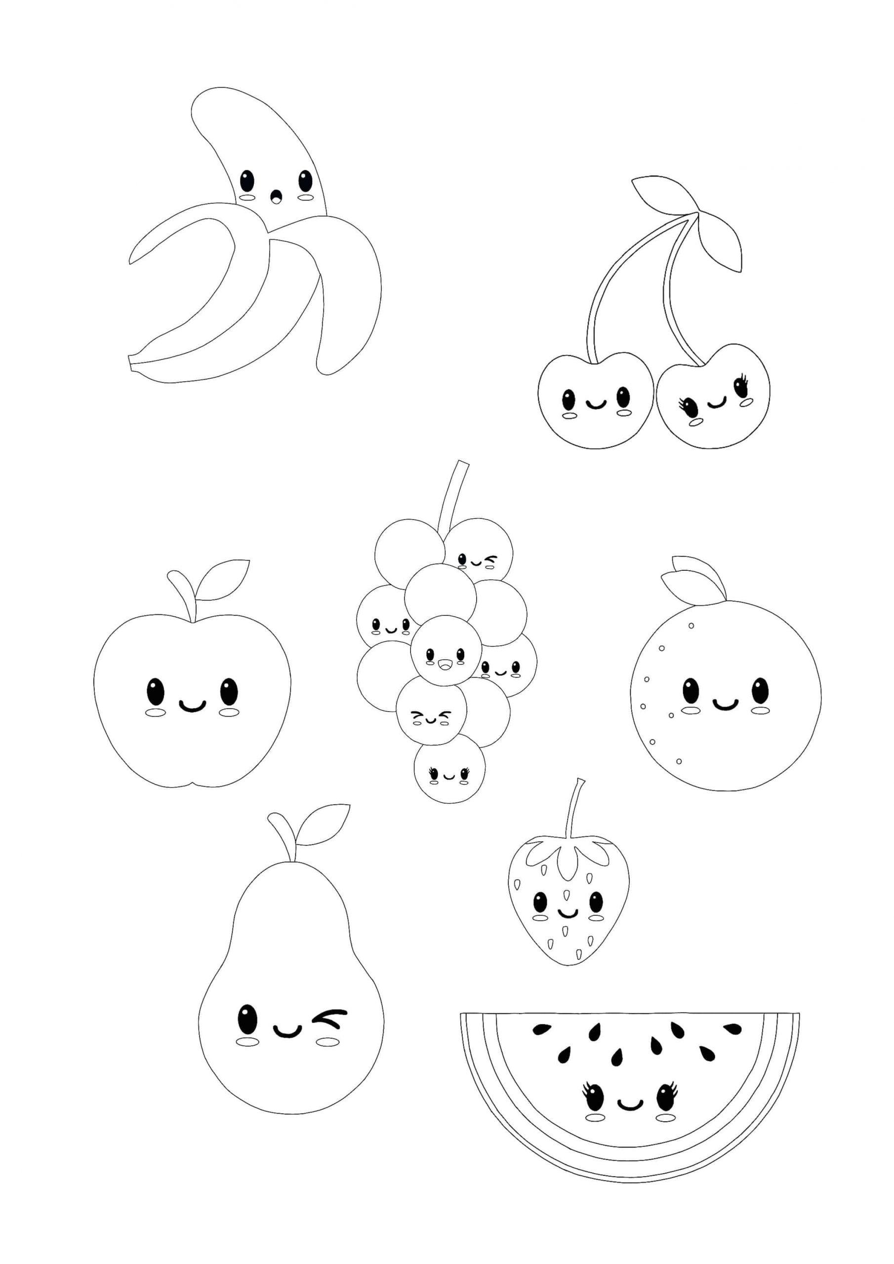 Desenhos de Frutas Kawaii para colorir