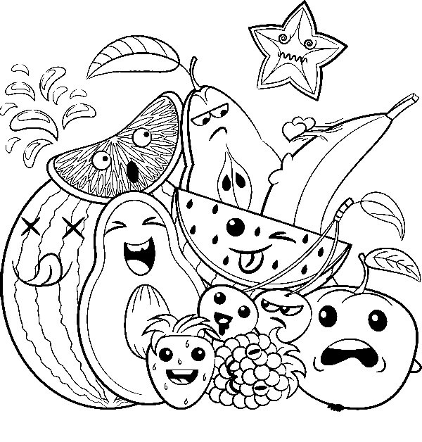 Frutas de Desenho Animado para colorir