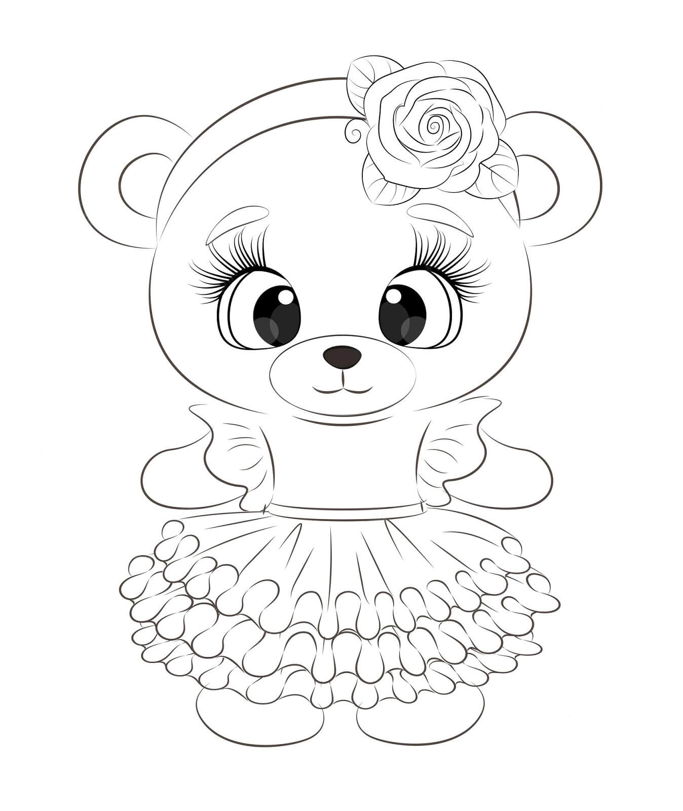 Desenhos de Garota Urso com Flor para colorir