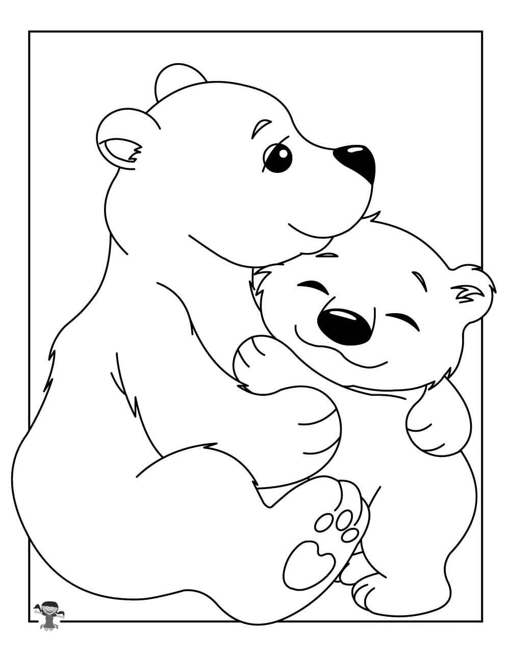 Mãe Abraçando Bebê Urso para colorir