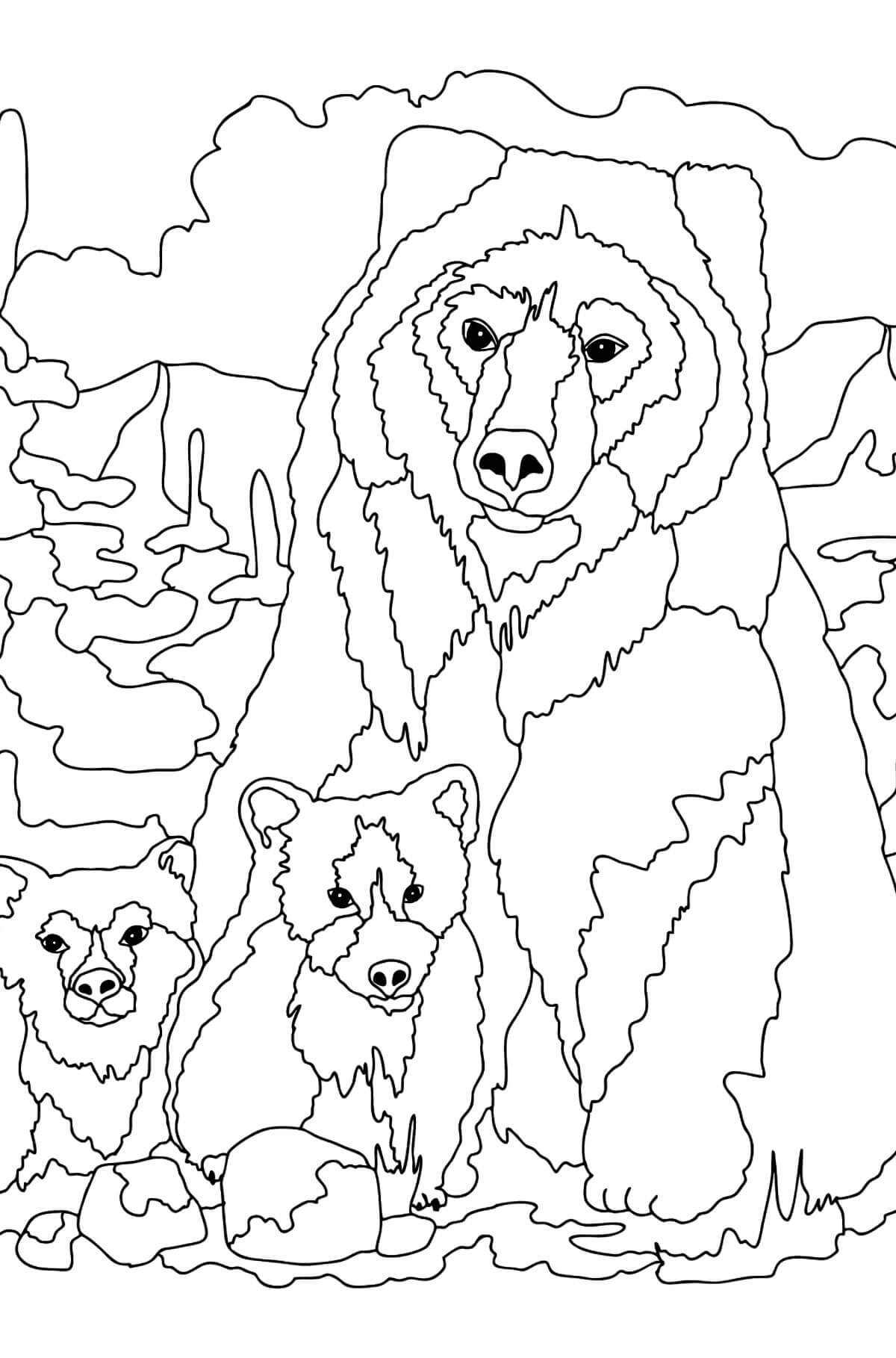 Mãe Básica e dois Bebês Urso Polar para colorir