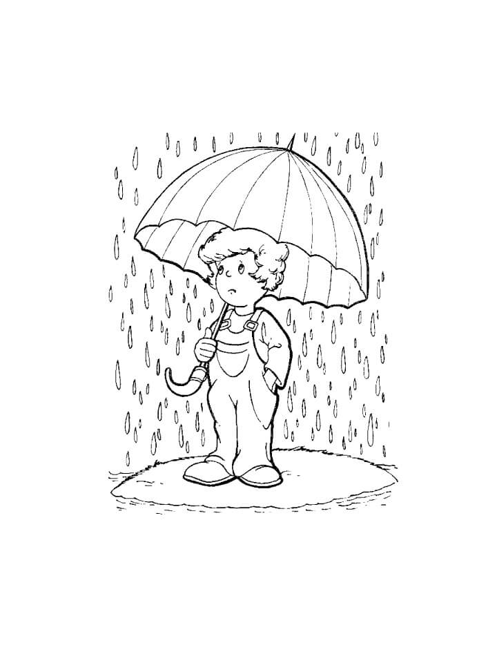 Desenhos de Menina Triste em pé na Chuva para colorir