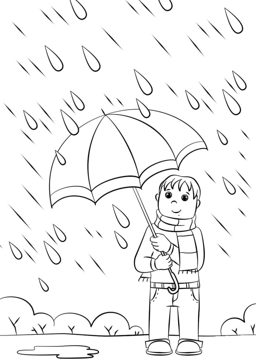 Desenhos de Menino Parado na Chuva para colorir