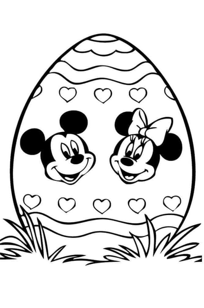 Desenhos de Mickey e Minnie Mouse em Ovo para colorir