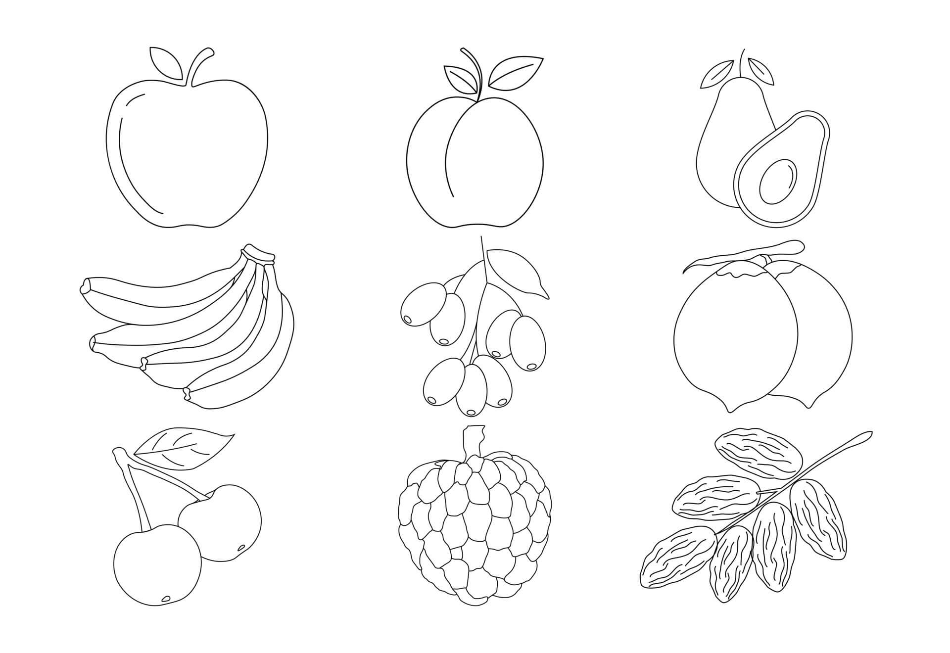 Nove Frutas para colorir