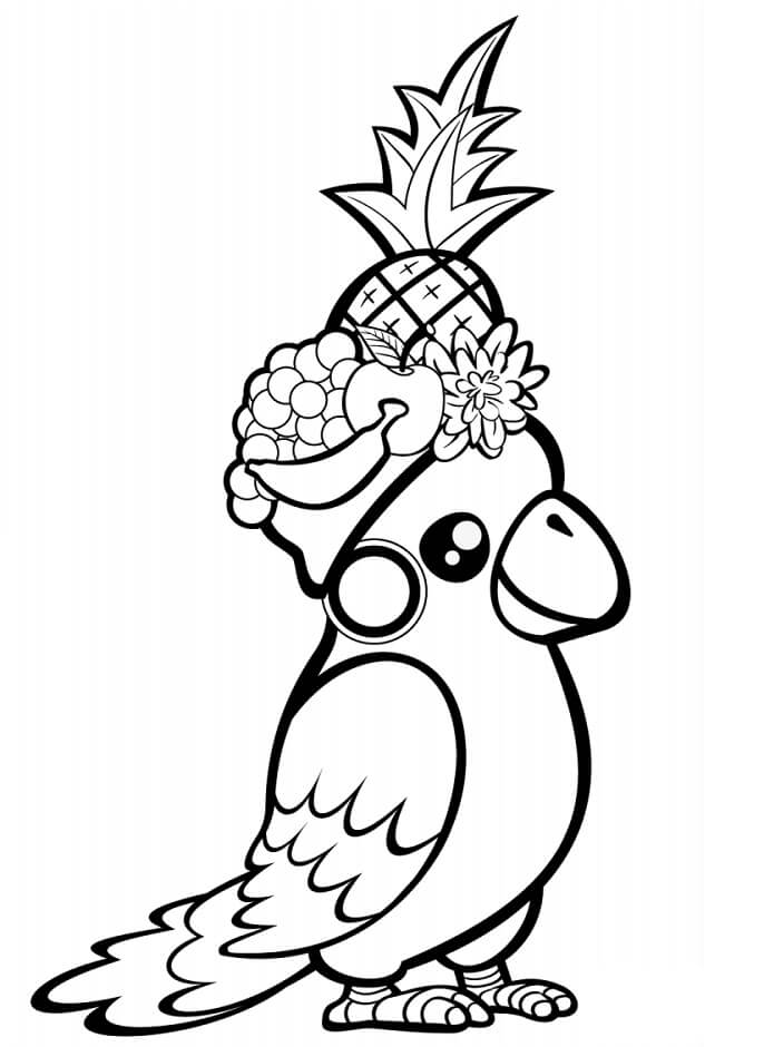 Desenhos de Papagaio e Frutas para colorir