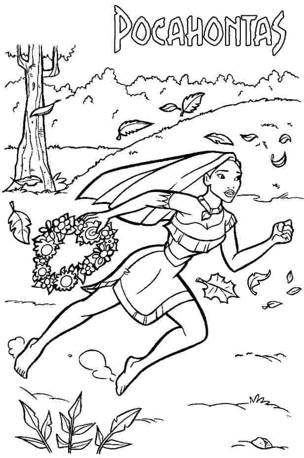 Desenhos de Pocahontas correndo para colorir