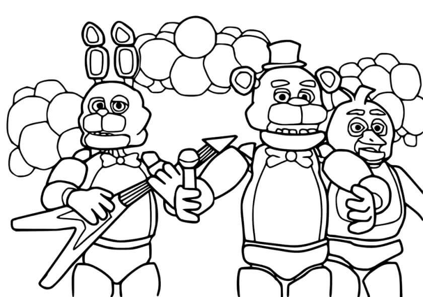 Desenhos de Três Personagens de FNAF para colorir