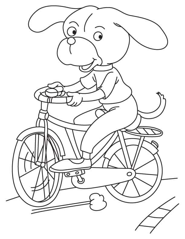 Um cachorro está andando de bicicleta para colorir