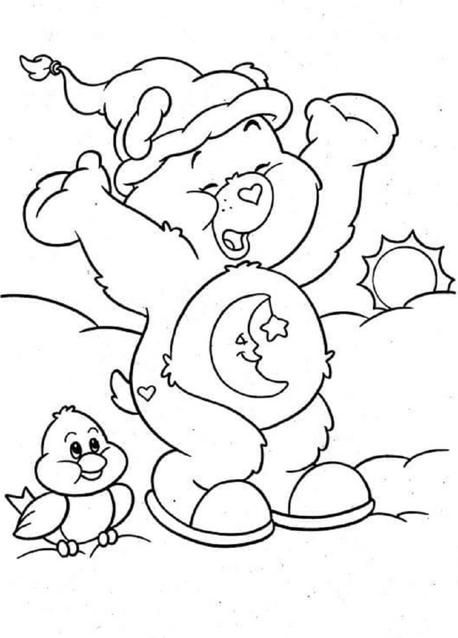 Desenhos de Ursinho Carinhoso e Pintinho para colorir