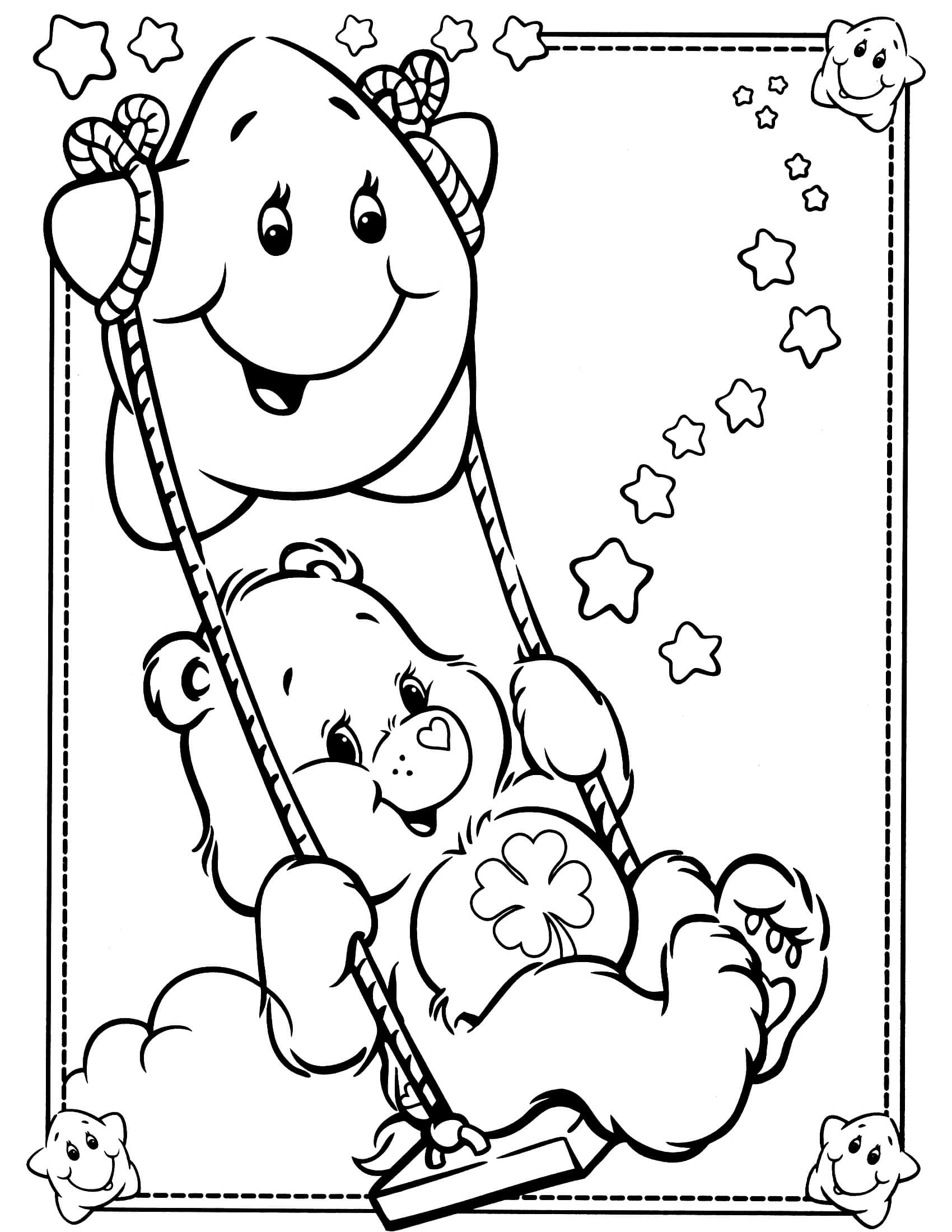 Desenhos de Urso Brincando de Balanço com Estrela para colorir