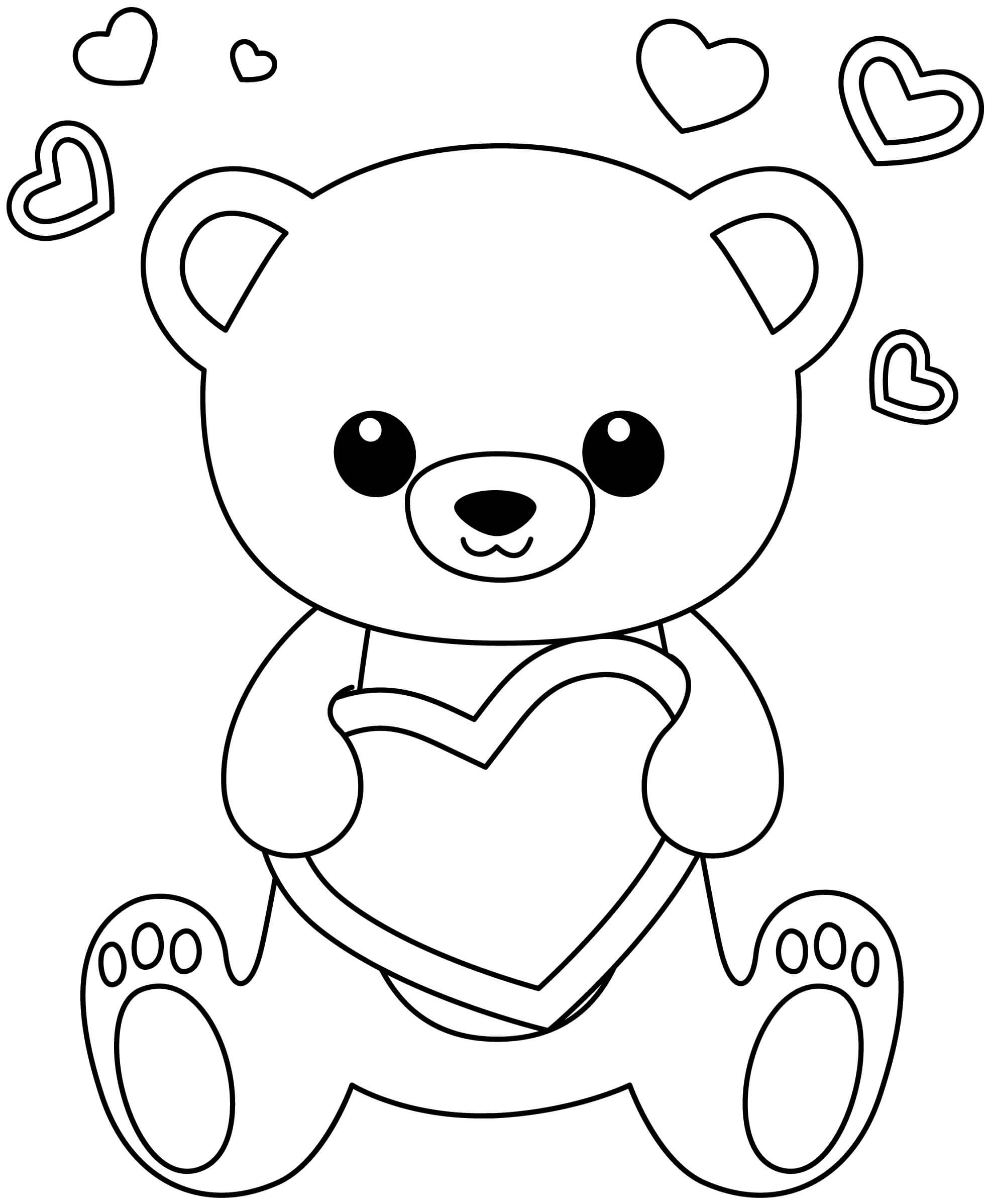 Desenhos de Urso Fofo com Coração para colorir