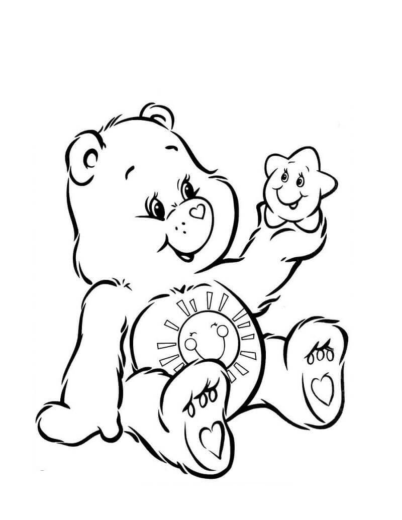 Desenhos de Urso Funshine Sentado com Estrela para colorir