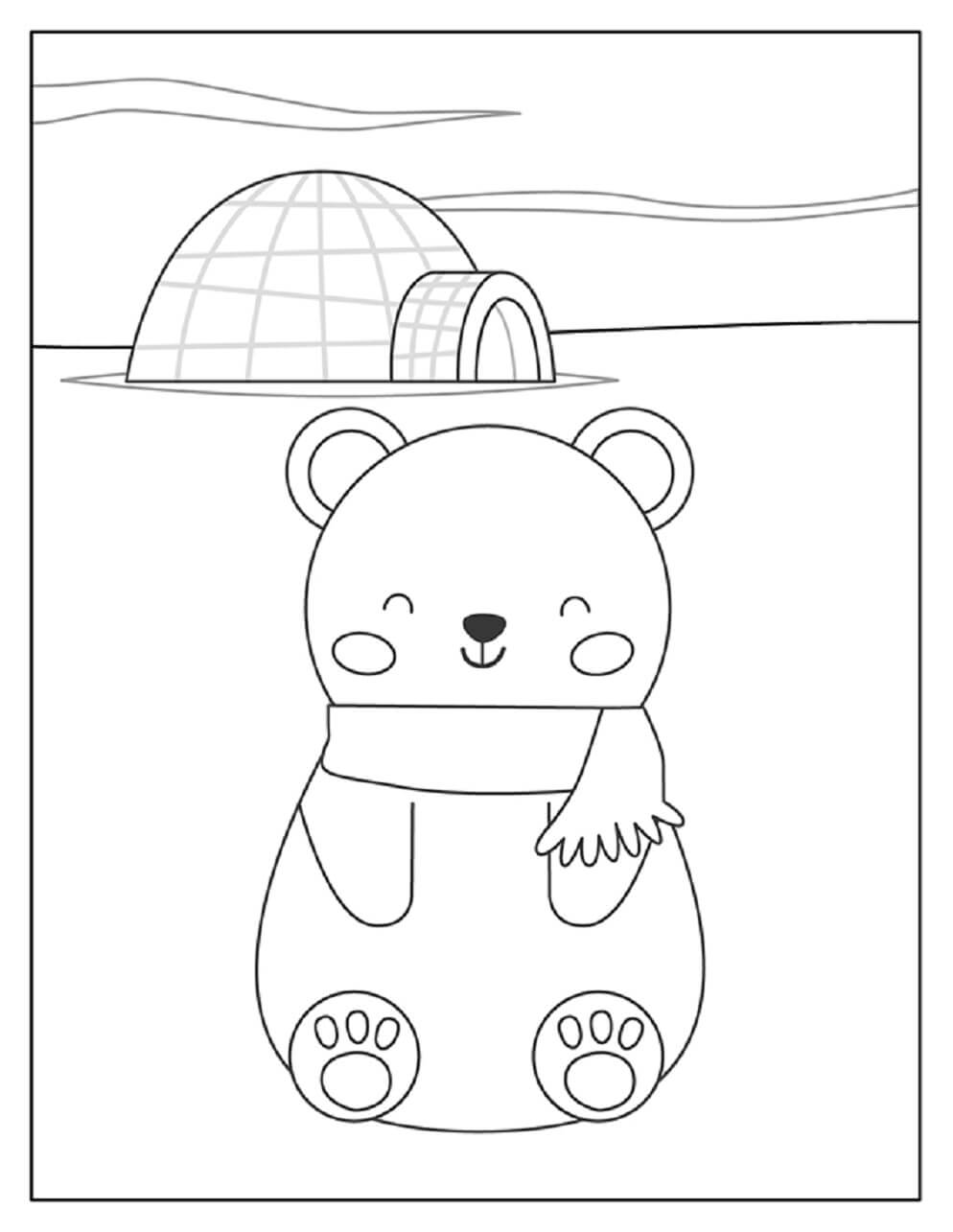Desenhos de Urso Polar e Iglu para colorir