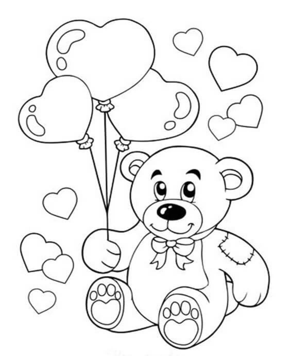 Urso de Pelúcia Segurando Balões para colorir
