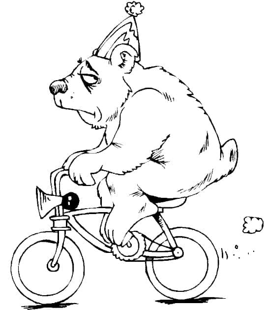 Urso de circo está andando de bicicleta para colorir