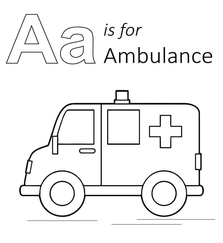 Desenhos de A Letra A é para Ambulância para colorir