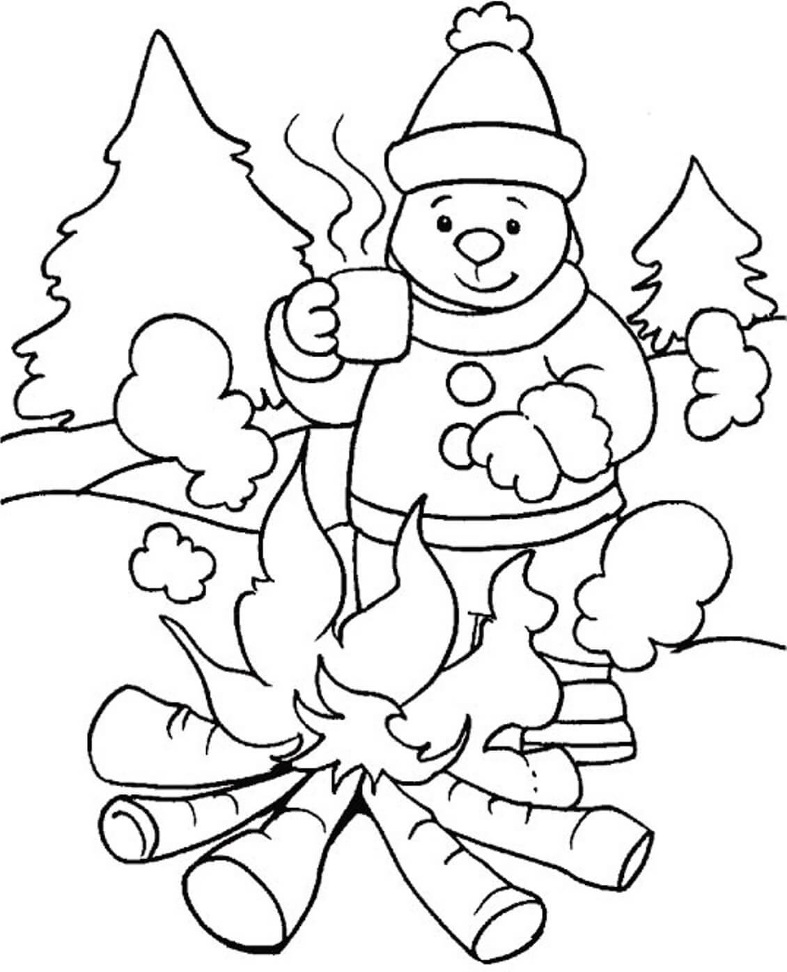 Desenhos de Acampamento de Homens e Bombeiros no Inverno para colorir