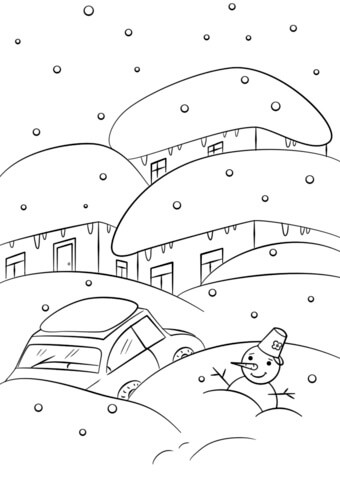 Desenhos de Aldeia no Inverno para colorir