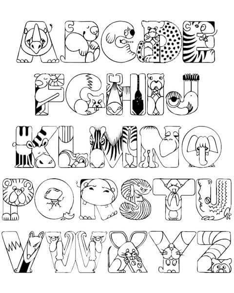 Alfabeto de Zoológico Louco para colorir
