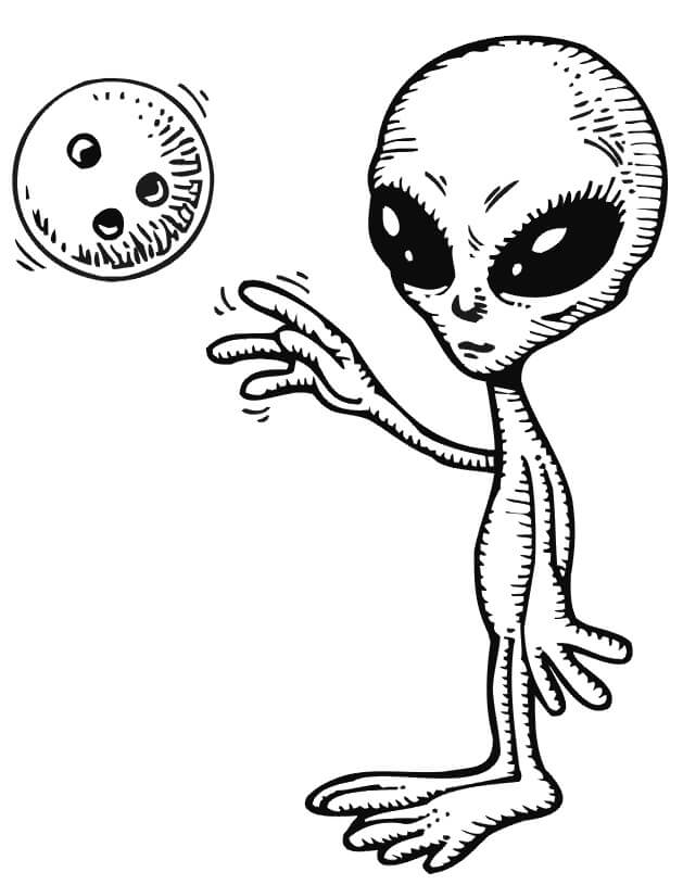 Desenhos de Alien jogando Boliche para colorir