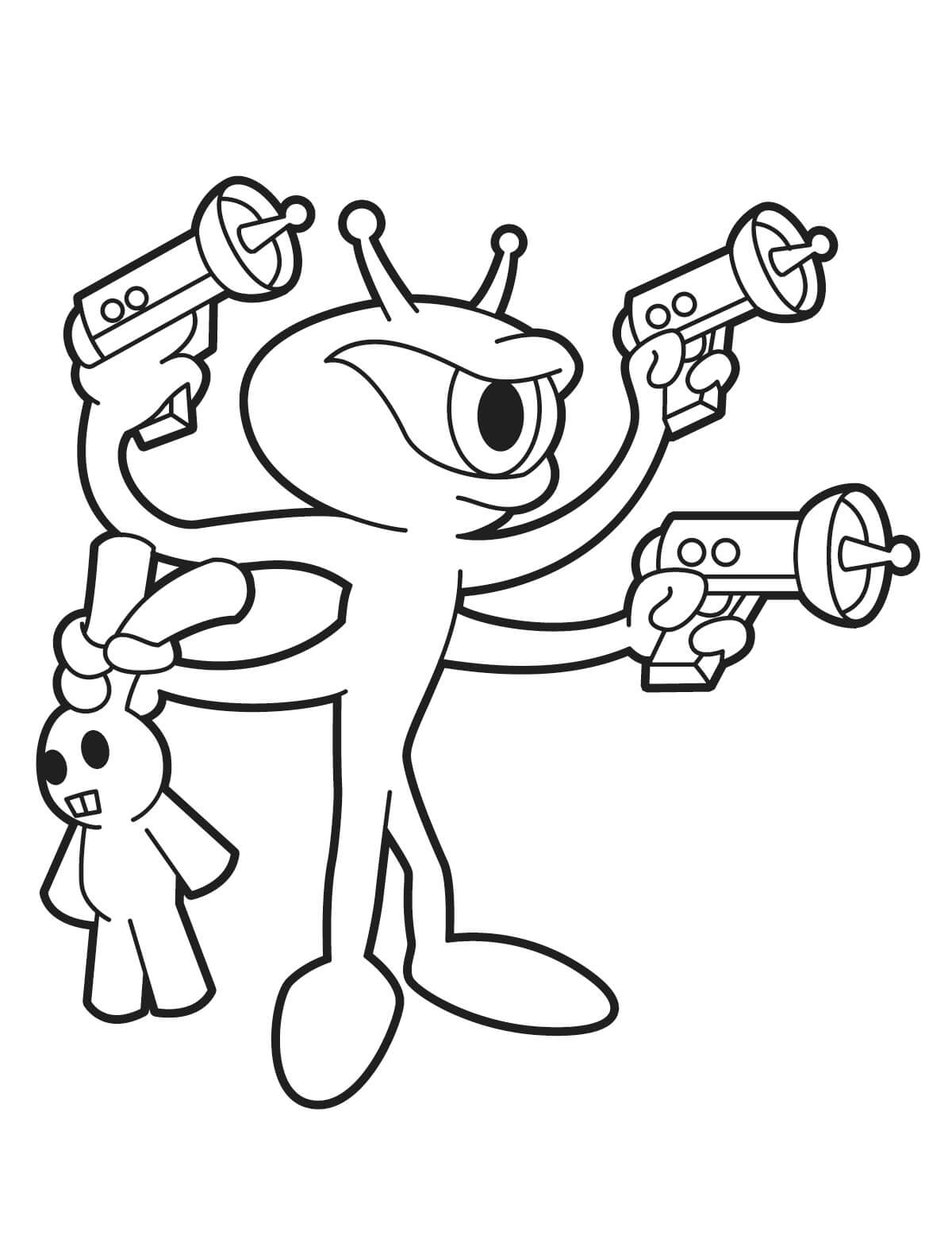Alienígena com Armas e Brinquedos para colorir