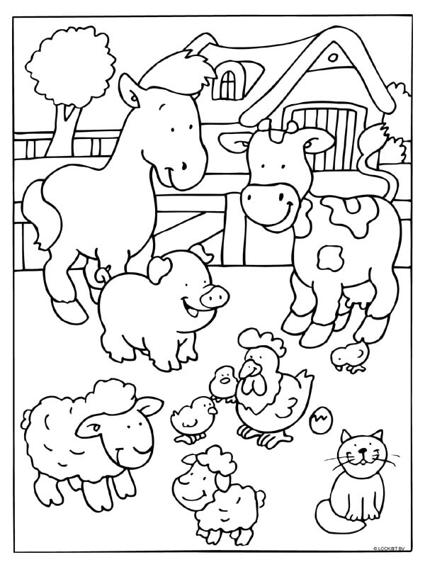 Desenhos de Animais no Curral para colorir