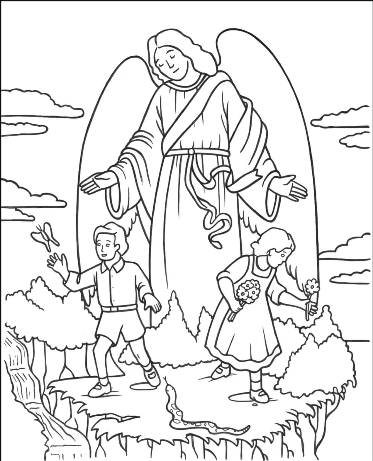 Desenhos de Anjo e Dois Filhos para colorir