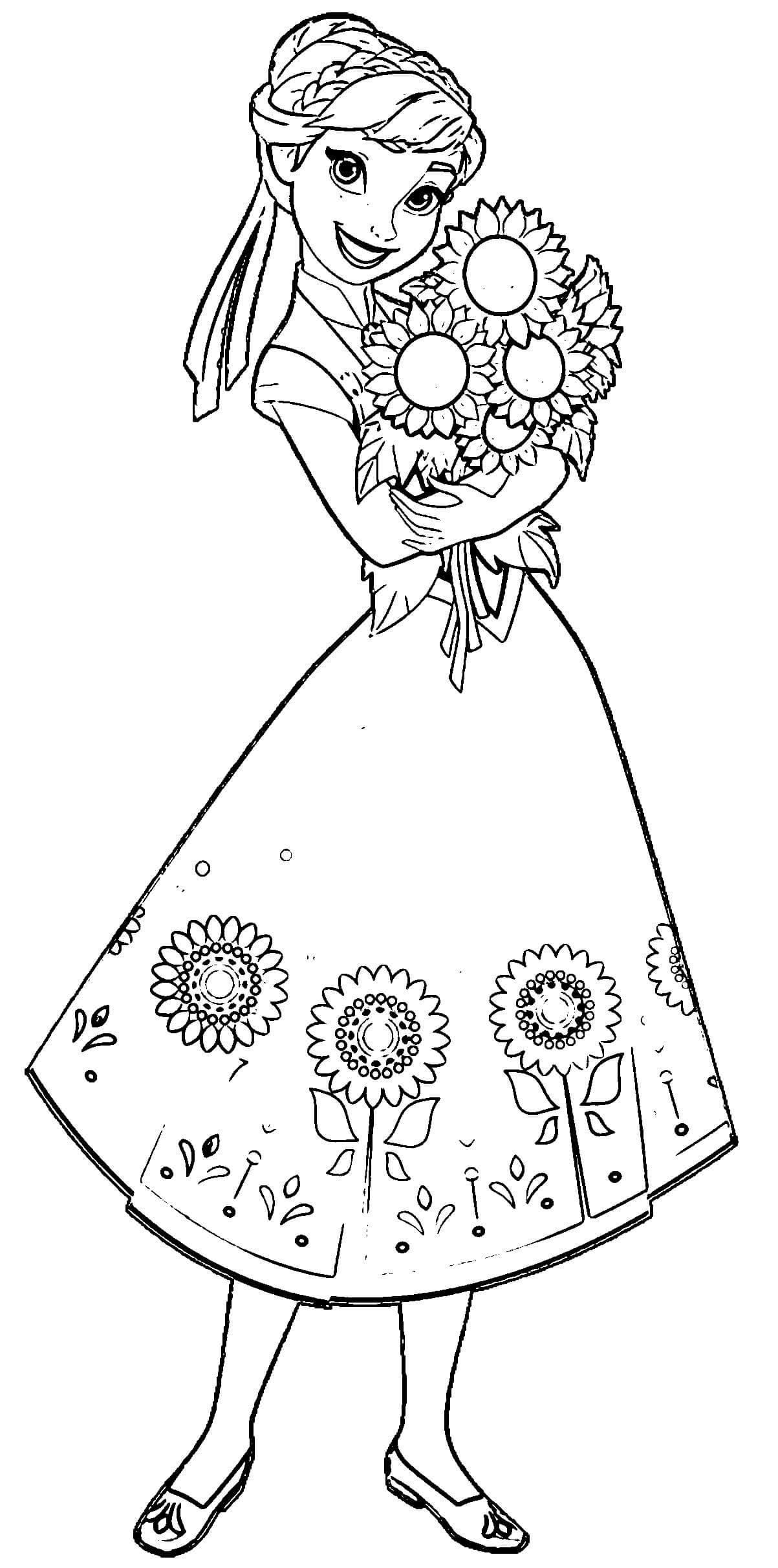 Desenhos de Anna com um Lindo Buquê para colorir