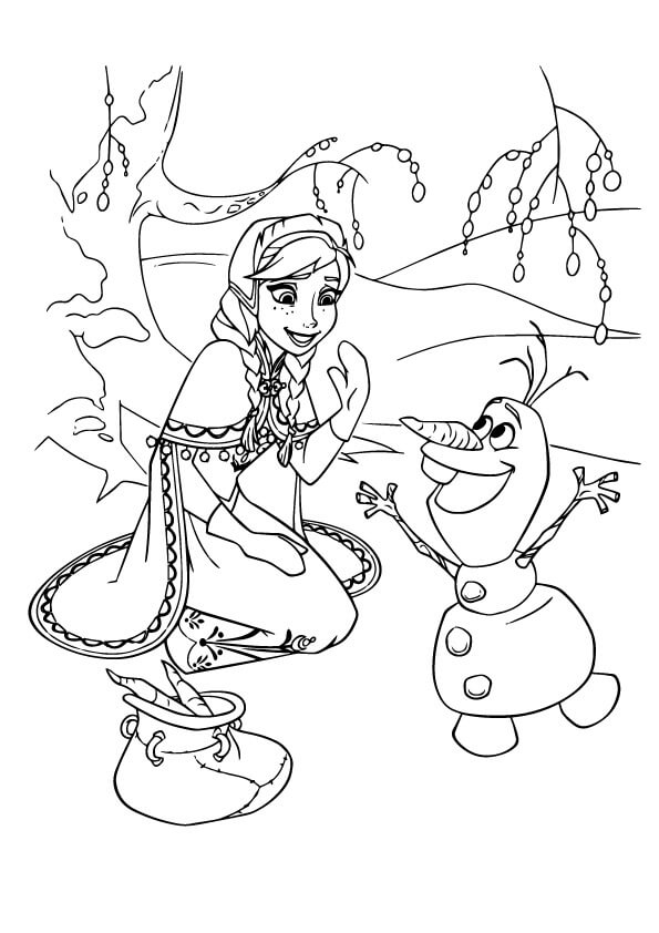 Desenhos de Anna e Olaf Sorrindo para colorir